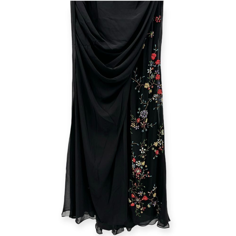 NWT‎ Mac Duggal Black Faux Wrap Multi Colored Beaded Floral Gown $798 - Size 2 - Picture 8 of 15